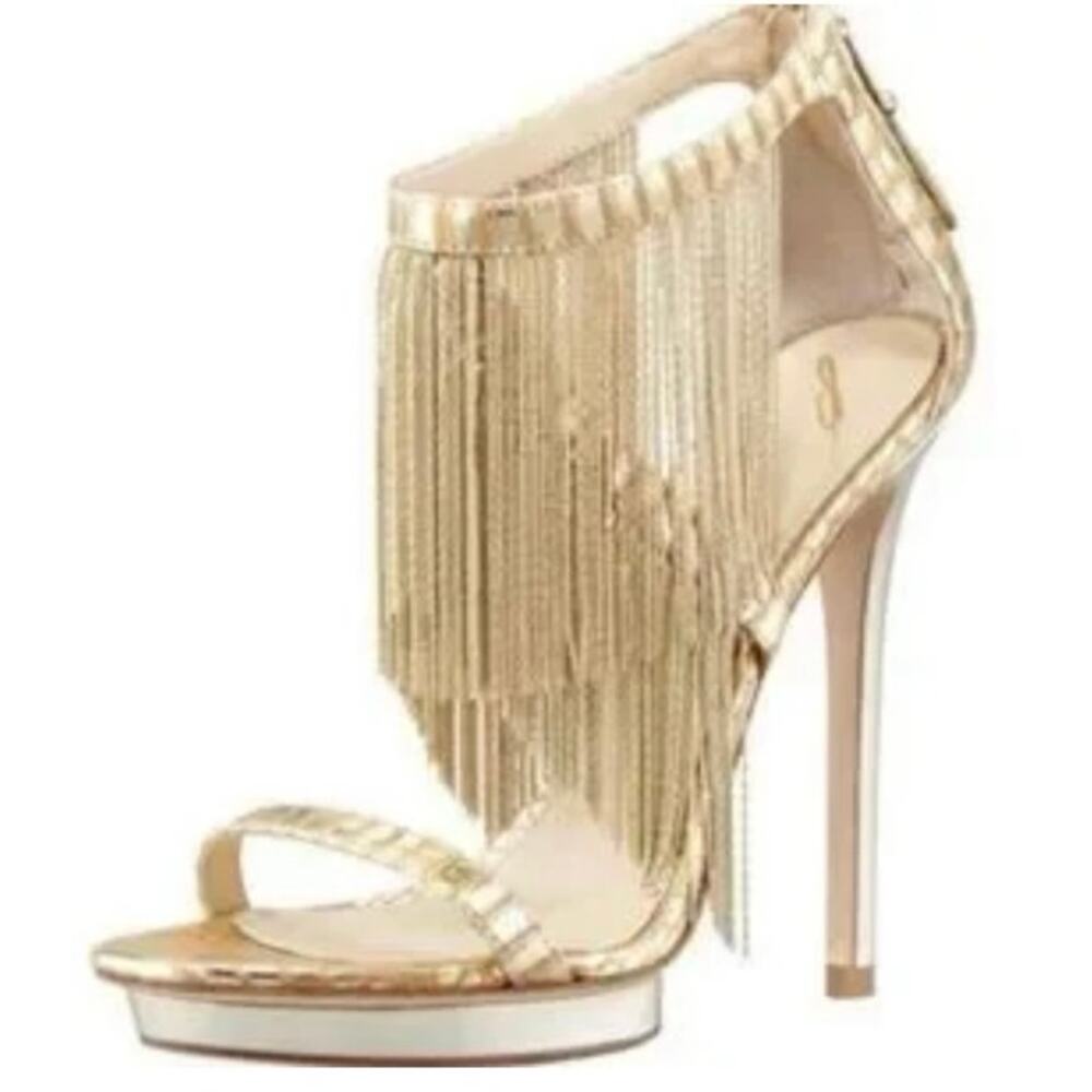Brian Atwood gold fringe heels size 7 sexy heels bride gently used
